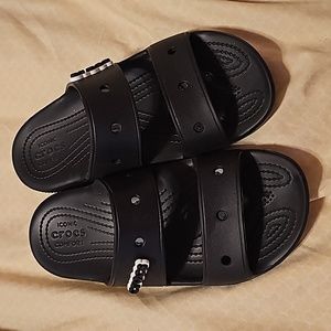 Black croc sandals